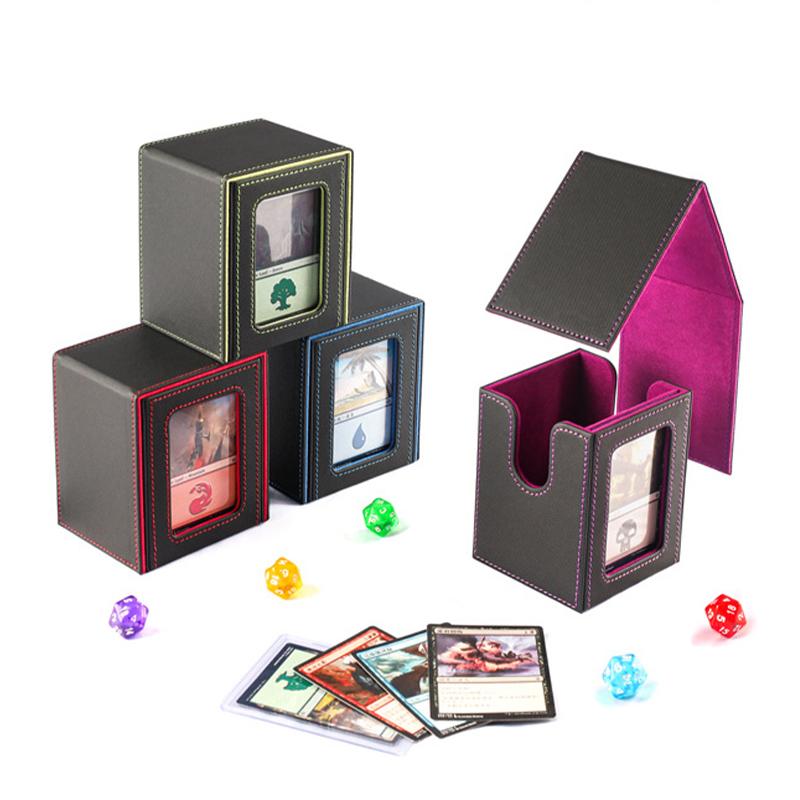 MTG Card Deck Box with Display Window, Trading Card Storage Box, Can Hold 120 + Single Sleeved Cards, Magnetic PU Leather Box