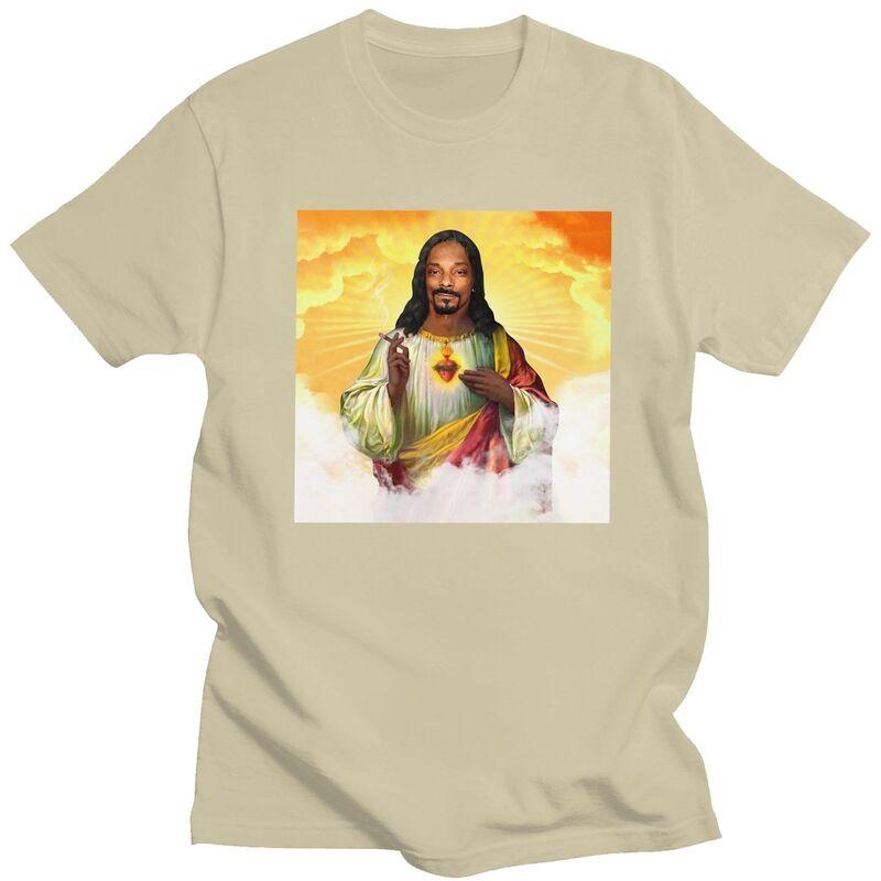 Individuelles Lustiges Heiliger Jesus Snoop Dogg T-Shirt für Männer Kurzarm Freizeit T-Shirt Coole T-Shirts Slim Fit 100% Baumwolle T-Shirt Geschenk