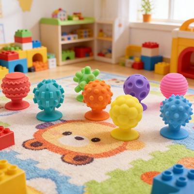 Silikonowa Piłka Sensoryczna z Podstawką na Przyssawkę Ukojenie Lęku i Stresu Kamień Sensoryczny Przenośny Podróżny Mini Teksturowany Kamień do Martwienia Zabawka Fidget