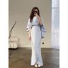 European and American 2024 Solid Color Satin Batwing Shawl Dress with Long Sleeves