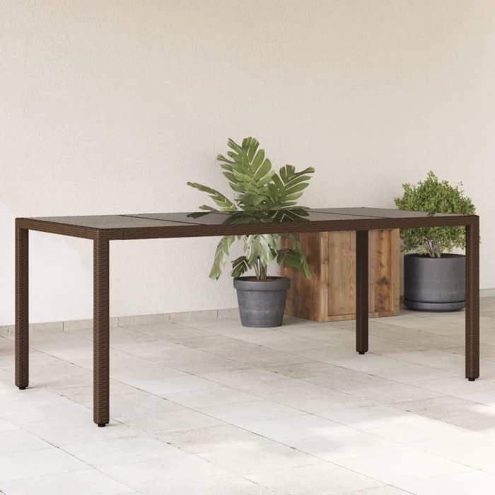 VidaXL Table de jardin avec dessus en verre marron résine tressée 365593
