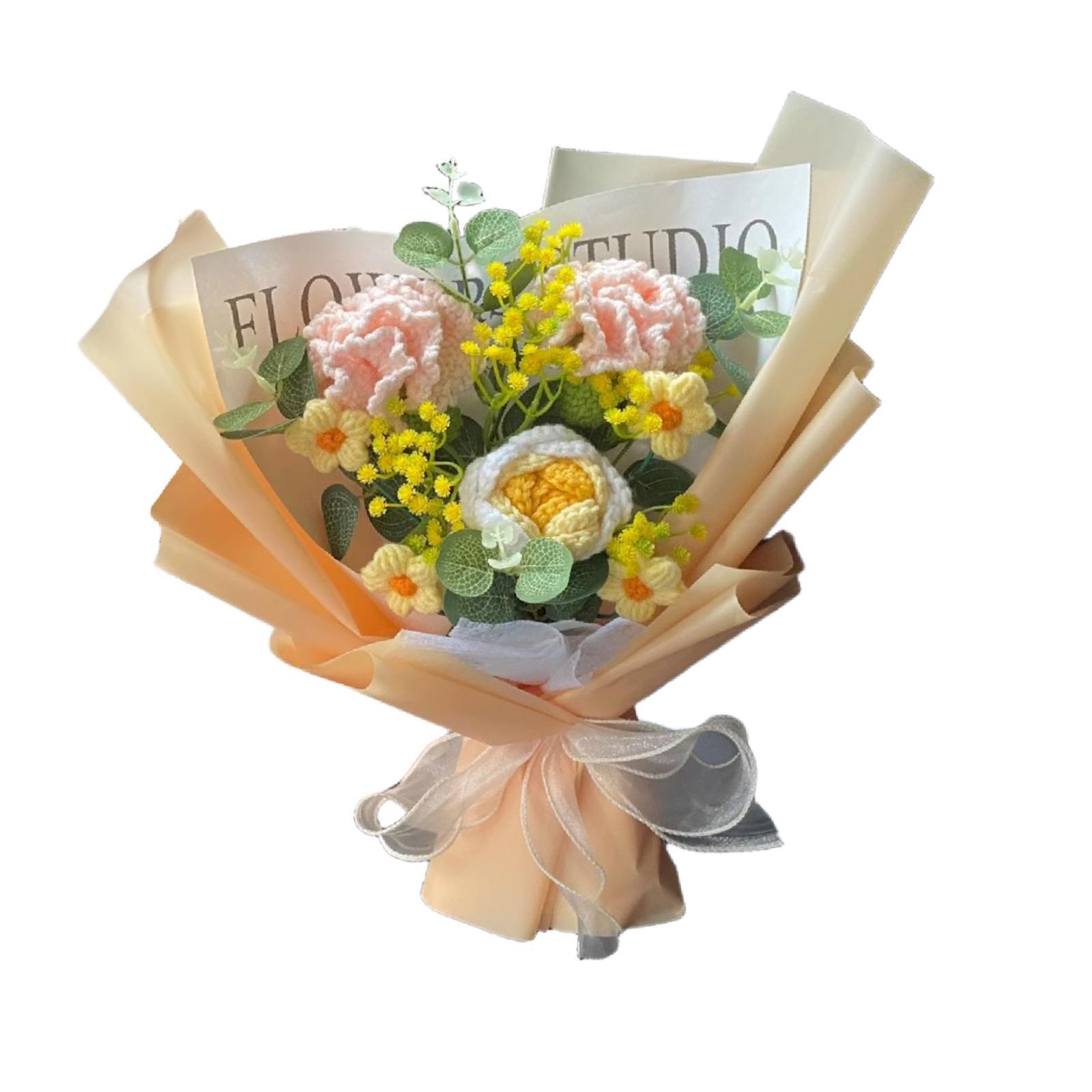 

Gypsophila Crochet Flower Bouquet Floral Arrangement Artificial Flowers for Graduation Thanksgiving Birthday Festival Grandma жёлтый