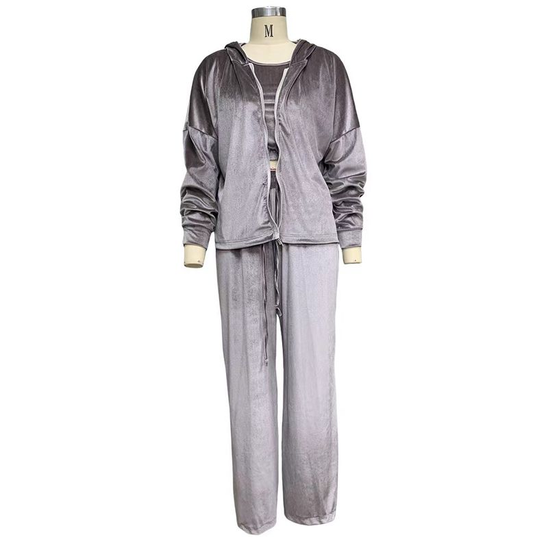 

Fashion Fashion Pure Color Hooded Outwear + Vest + Pants Three-Piece Fashion Three Pieces Set Brown XL