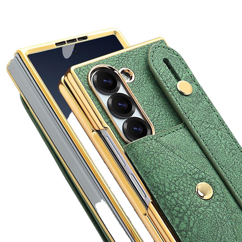 Card Bag PU Leather Integrated Case and Screen Protector Phone Case with Wrist Strap for Samsung Z Fold 7 6 5 4