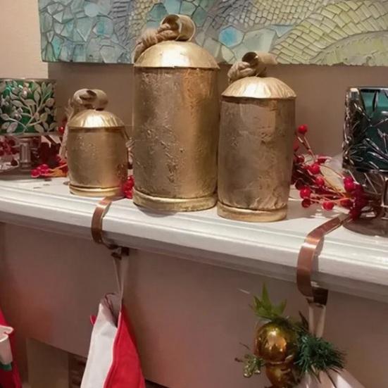 Yousheng Vintage Metal Harmony Cow Bells Handmade Rustic Lucky Christmas Hanging Bells on Jute Rope for Wreath Wall Hanging Decor