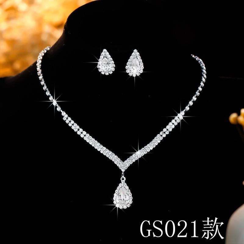 Geometric Zircon Pendant Necklace Set With Matching Earrings Waterdrop Shape Full Rhinestone Crystal Jewelry Wedding Party