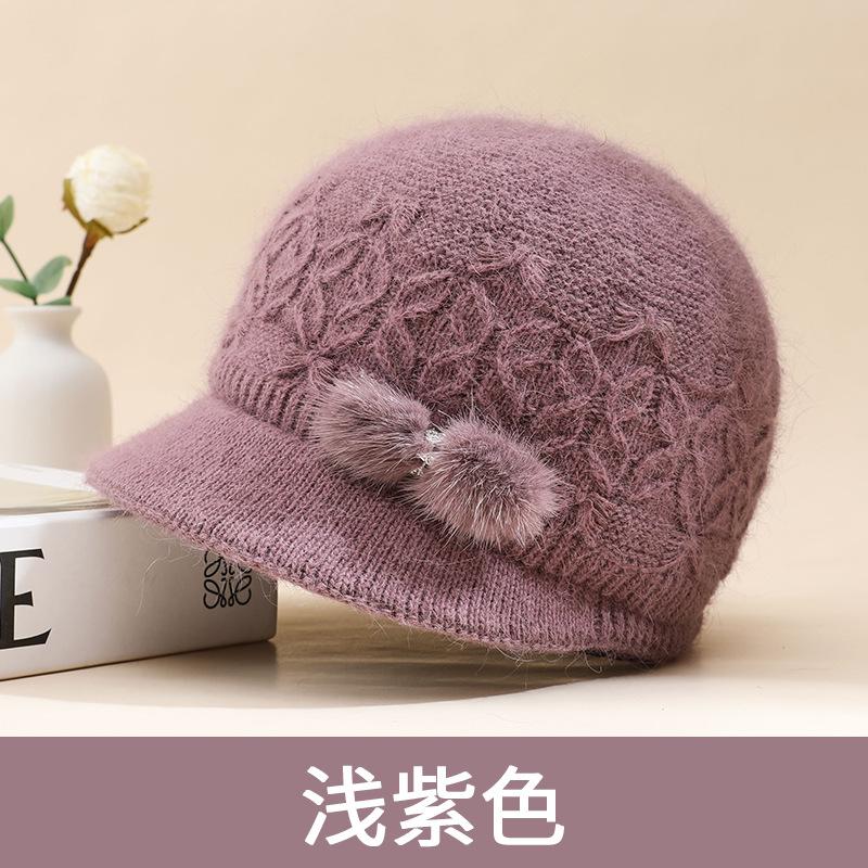 Autumn and Winter Knitted Hat In the Elderly Hat Female Rabbit Hair Blended Elderly Mother Hat Fleece Thickened Wool Hat
