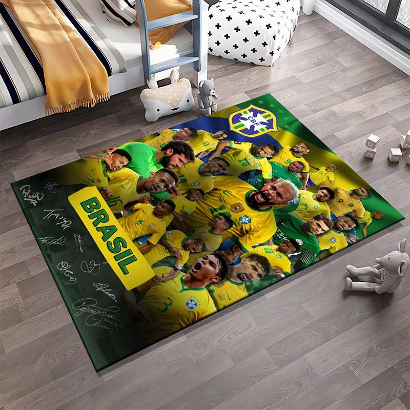 Tappeto Squadra di Calcio del Brasile con Firme e Design Giallo-Verde Adatto per l'uso come antiscivolo per soggiorno camera da letto divani