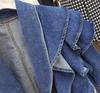 Korean-Style Ruffle Slim-Fit V-Neck Denim Jacket