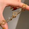 24K Gold-Plated Zircon Floral Hollow Bracelet - French Retro Court Style Jewelry