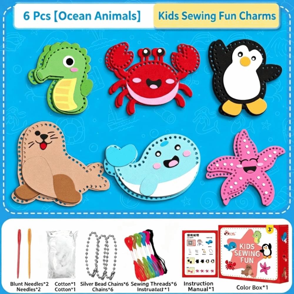 Pre-Punched Pieces Sewing Craft Set Cartoon Pattern Felt Ornament Kit  Kids Sewing Kit