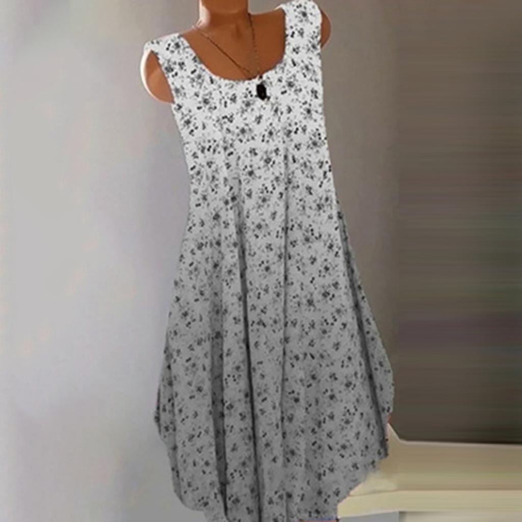 Women's Casual Loose Round Neck Floral Gradient Sleeveless Vest Dress