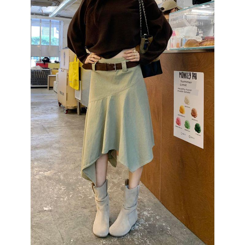 

Kumikumi Design Sense Retro Irregular High Waist Skirt Women clothes Autumn Loose Slimming Drape Midi dress Shallow card L