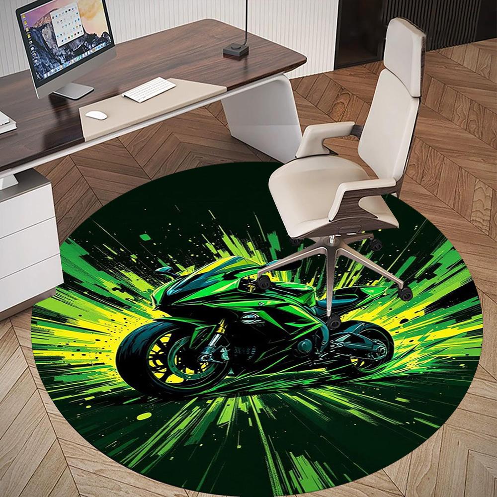 1PC Motorcycle Speed Round Chair mat Area Rug - Non-Slip, Floor Mat for Office, Bedroom, home decor Christmas Gift c0528026