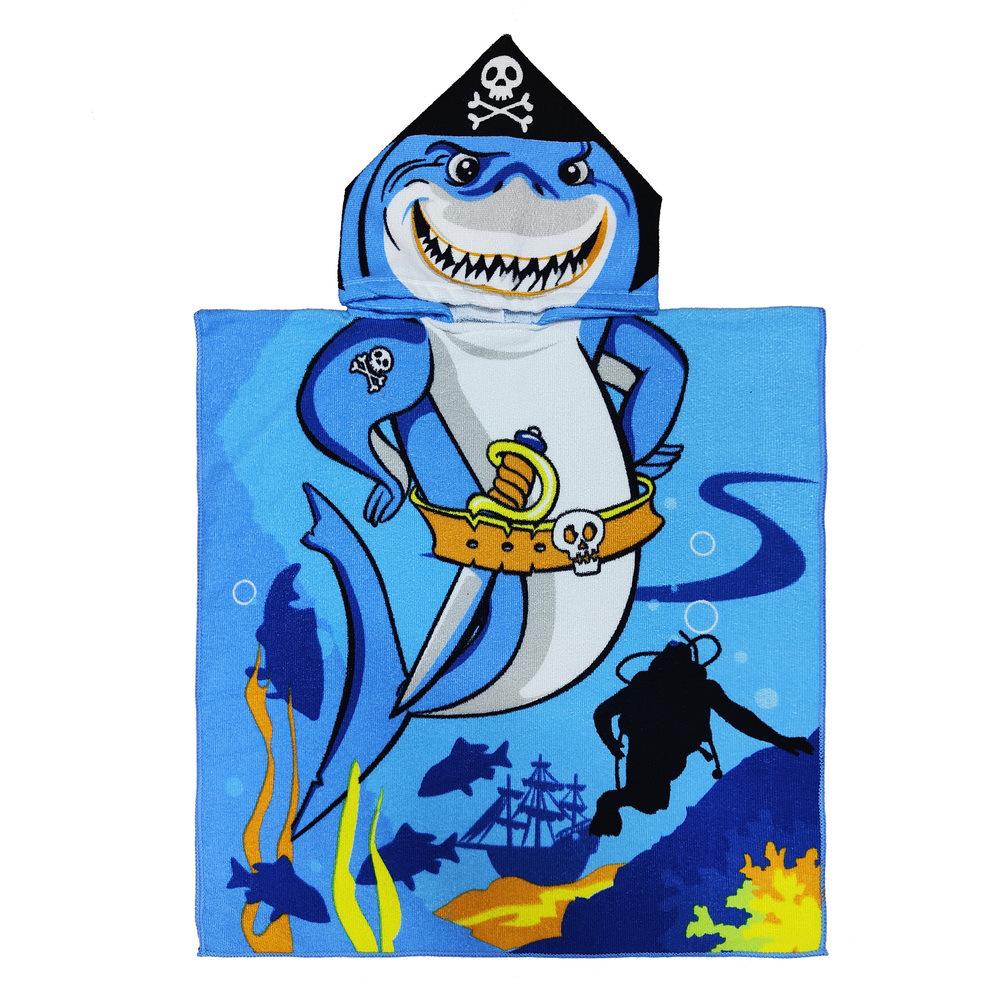 Ultra-Fine Fiber Cartoon Print Kids' Hooded Bath Towel Poncho