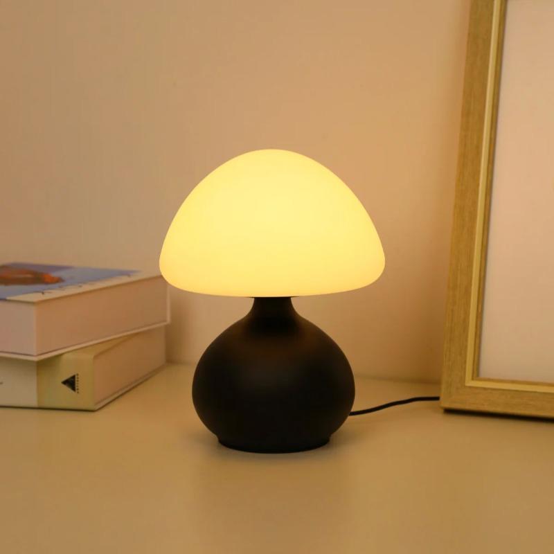 Modern Minimalist Mushroom Table Lamp Three Color Switching Infinite Dimming LED Atmosphere Lamp for Home Bedroom Bedside Decor