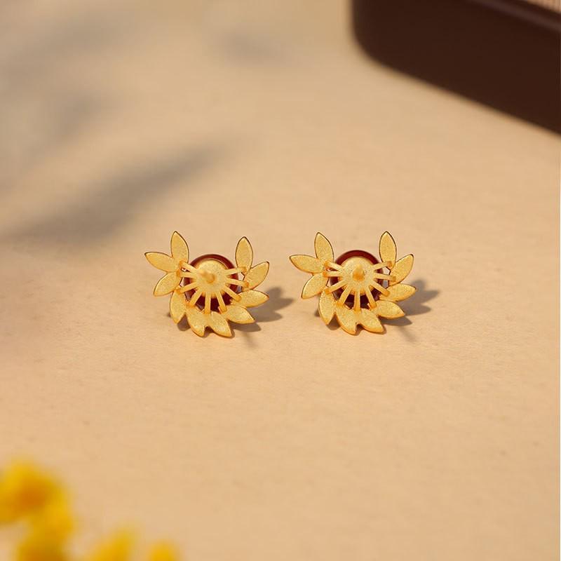 Gold-Plated Enamel Red Agate Earrings for Women with 925 Sterling Silver Posts - High-End New Chinese Style