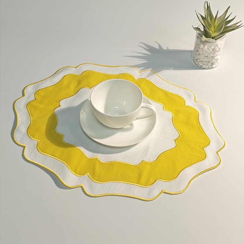 Tovaglietta in Lino texturizzata a Festoni Lavabile in Lavatrice Senza Pieghe Tappetino per Tavola da Pranzo per Uso Domestico in Fattoria