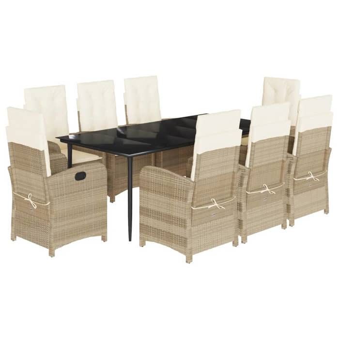 VidaXL Ensemble à Manger de Jardin avec Coussins 9 pcs, Table et Chaises avec Dossier Réglable, Meubles d'Extérieur Patio 3212379