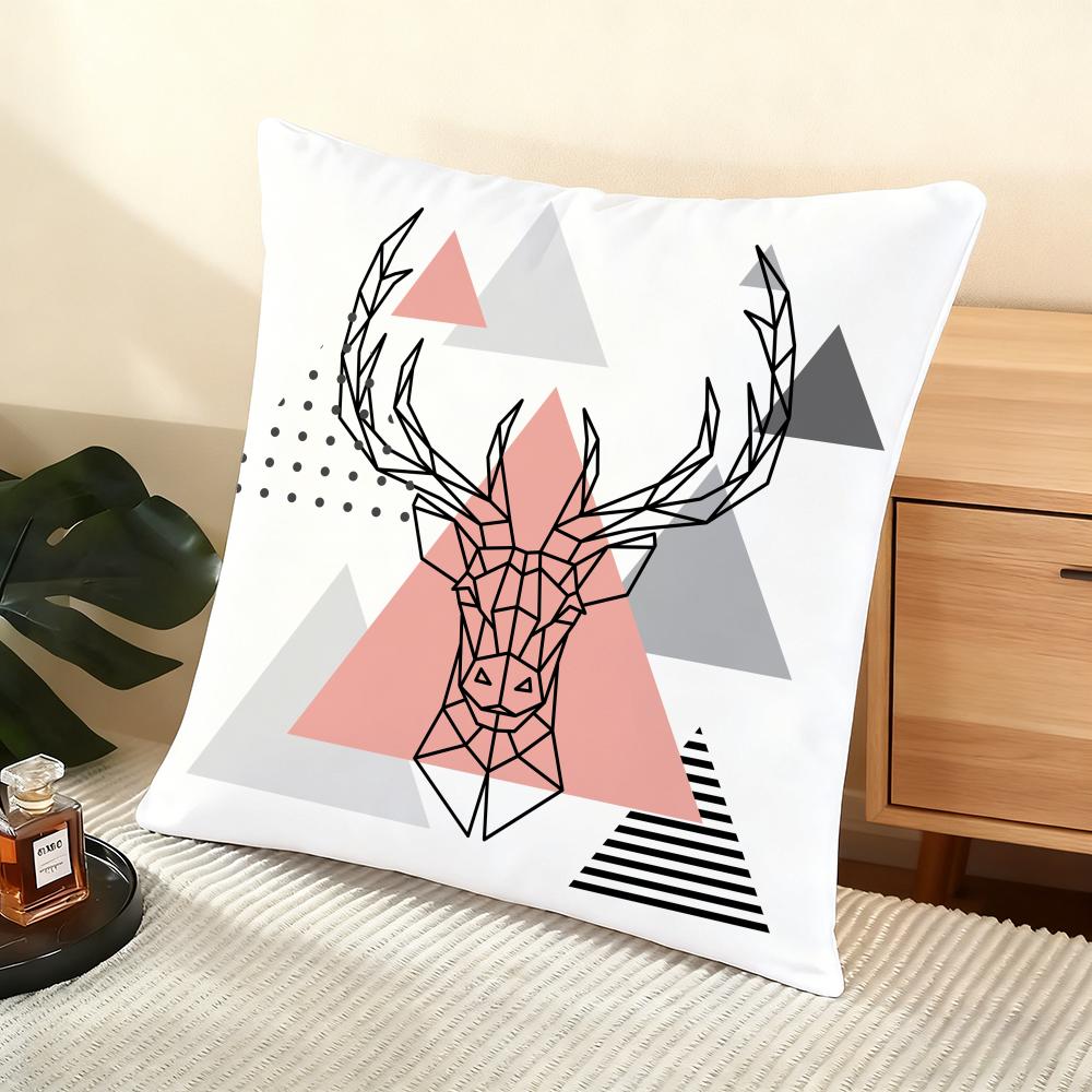 Modern Nordic Style Deer Head Cushion Cover Soft Short Plush Pillow Cover Smooth Cozy Texture Aesthetic Cushion Case Home Decor