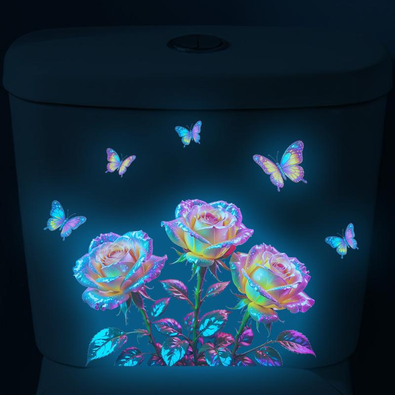 Glow-in-the-Dark Rose Flower Toilet Sticker Removable Self-Adhesive Wall Decal Home Decoration Stickers For Bedroom Living Room