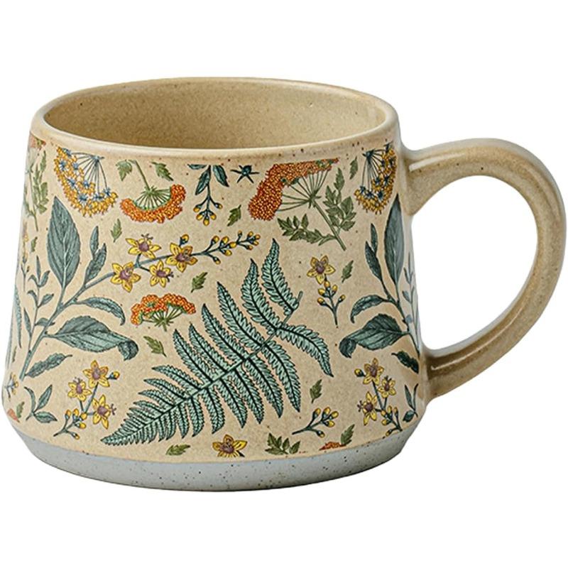 Large Ceramic Coffee Mug 360ml, Cute Cup for Women, Ideal for Tea or Coffee,Hand Painted Floral Design Pottery Mug,1pc