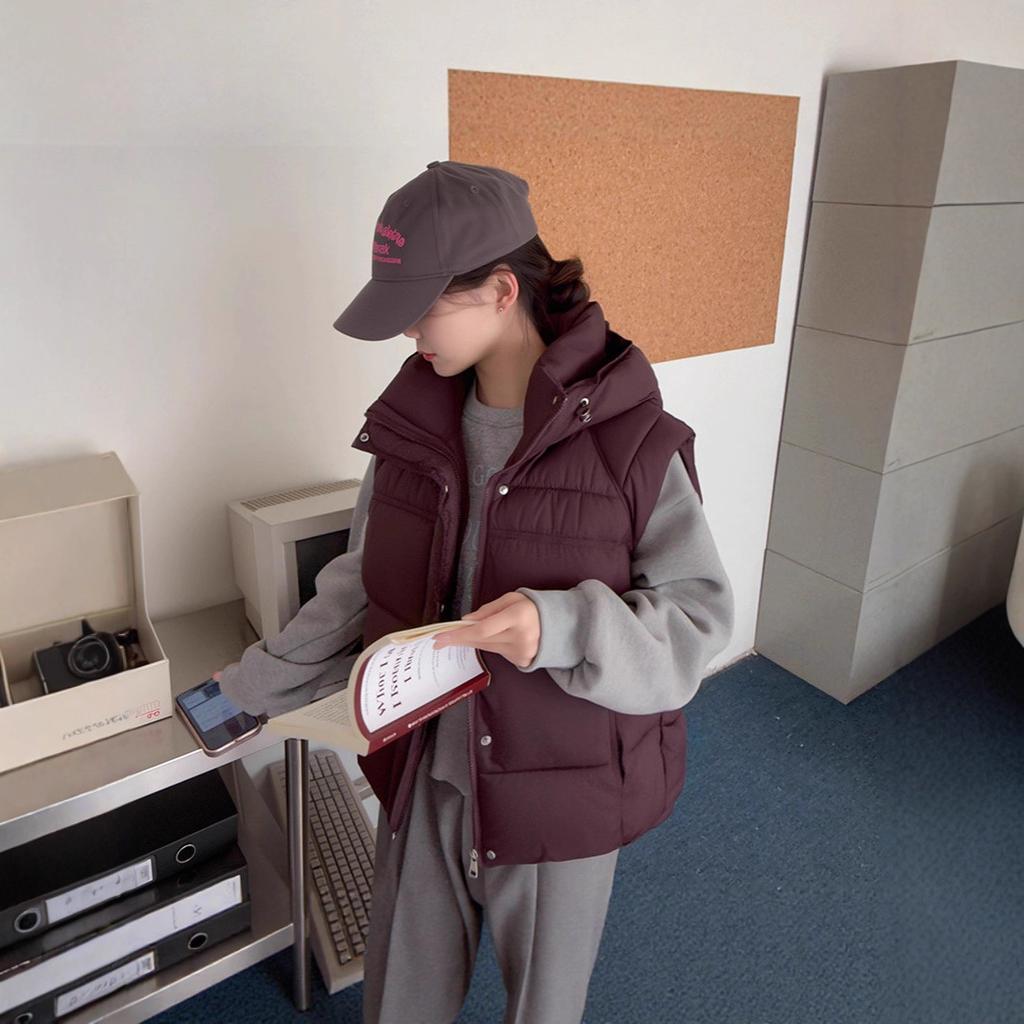 2025 Autumn/Winter New Collection, Korean Edition, Loose, Stand Up Cotton Vest, Female, Loose, Cotton Shoulders, Outerwear