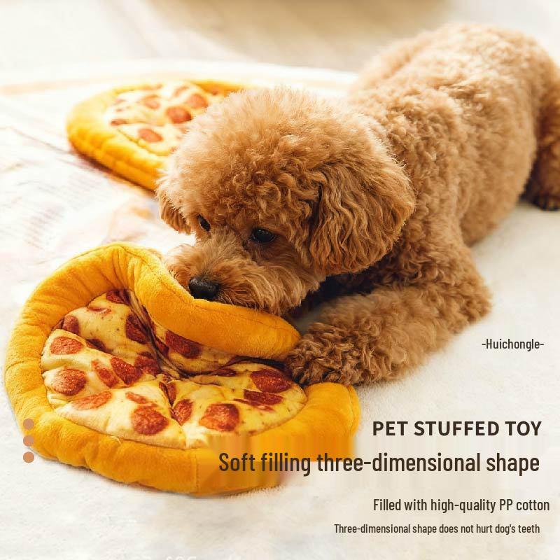 Dog Chew Simulation Pizza Squeak Toy Teething Plush with Crinkle Paper