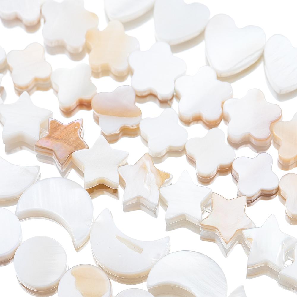 30-60pcs Natural Freshwater Shell Beads White Heart Star Moon Flower Shape Horseshoe Snail Beads For DIY Jewelry Making Beads
