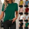 T-shirt d'été uni à col rond, manches courtes et coupe ample pour femmes