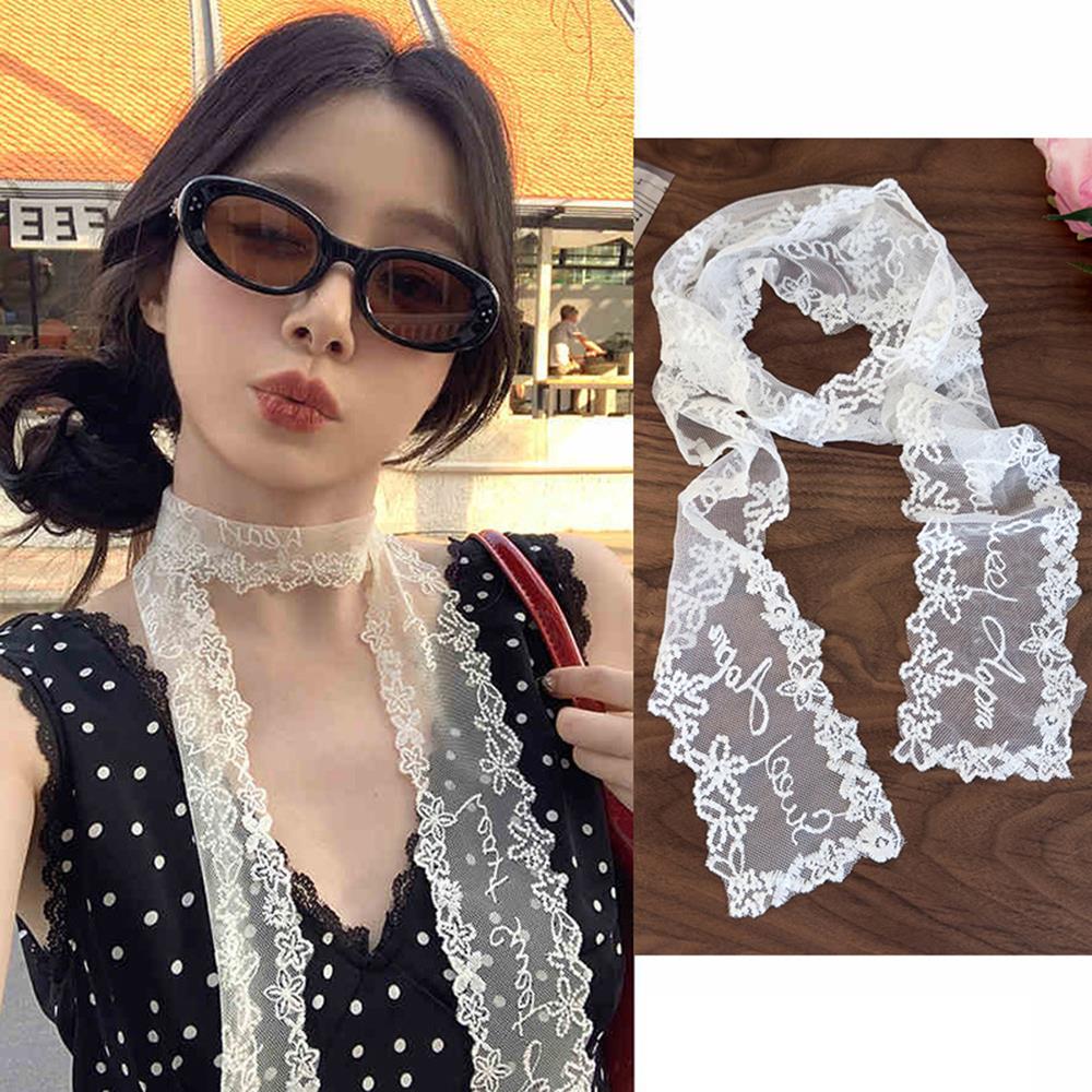 Süße Blume Retro Spitze Halsband Transparentes Kleidungsdekor Haarband Koreanischer Stil Halstuch Langes Band Kopftuch
