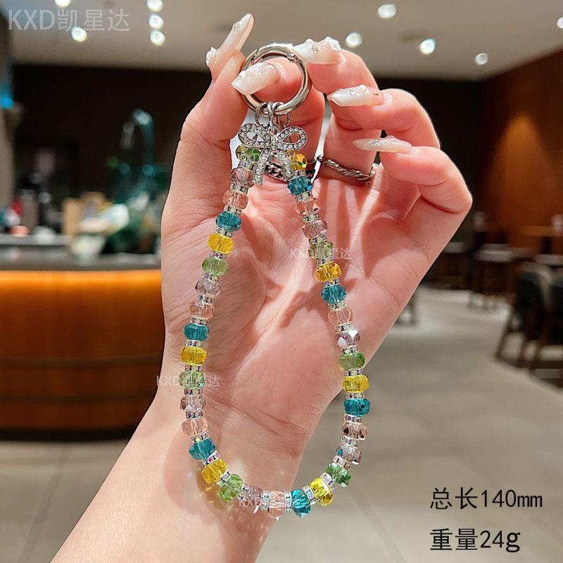 Kai Xing Da Light Luxury Colorful Diamond Crystal Phone Chain Butterfly Pendant Handmade Beaded Strap Anti-Lost Bag Keychain
