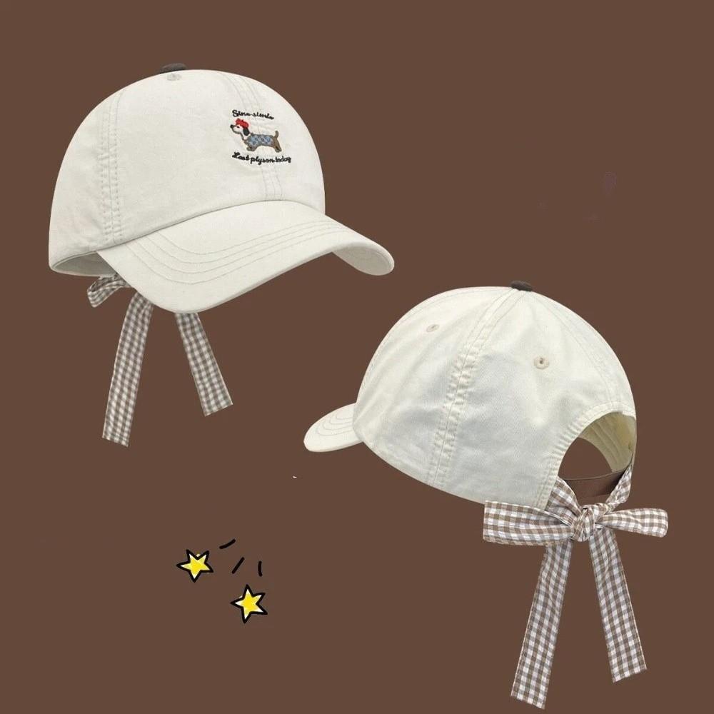 New Breathable Baseball Cap Embroidered Dog Sun Protection Duckbill Hat Korean Style Bow Tie Sun Hat Spring/Summer Caps