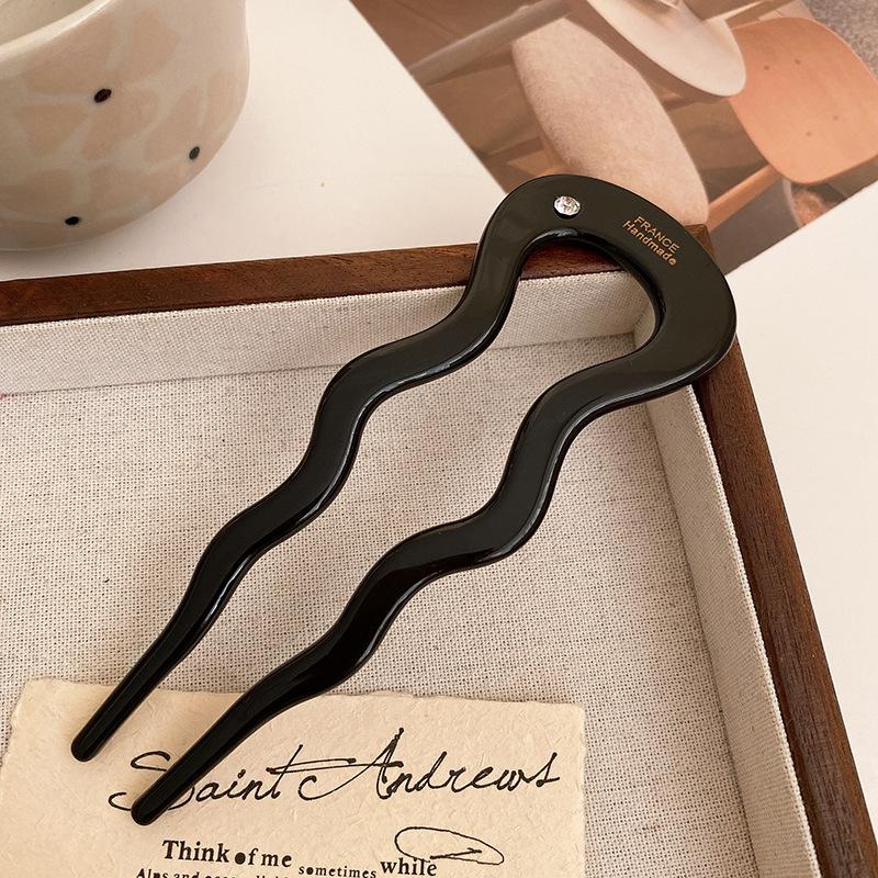 French Twist Hair Stick Hair Clip Acetate Wavy U-Shaped Hairpin Vintage Tortoise Shell Women Hair Bun Pin Headwear Accessories