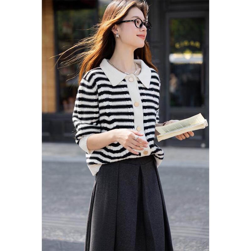 ITISF4 Women's Sweet Stripe Fine Wool Sweater