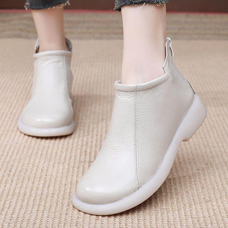 2025 Vintage Dámské Kotníkové Boty z Měkké Kůže - Odolná Oxfordská Podešev, Kulatá Špička, Protiskluzové, Umělá Kůže, Měkká Podešev