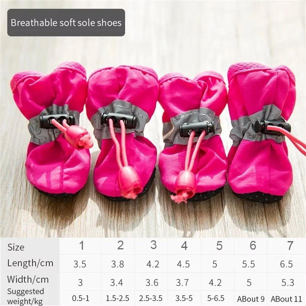 4Pcs Anti-Slip Pet Dog Shoes Anti-Scratch Waterproof Anti-slip Rain Boots Thick Grip Reflective Strips Dog Booties for Puppy