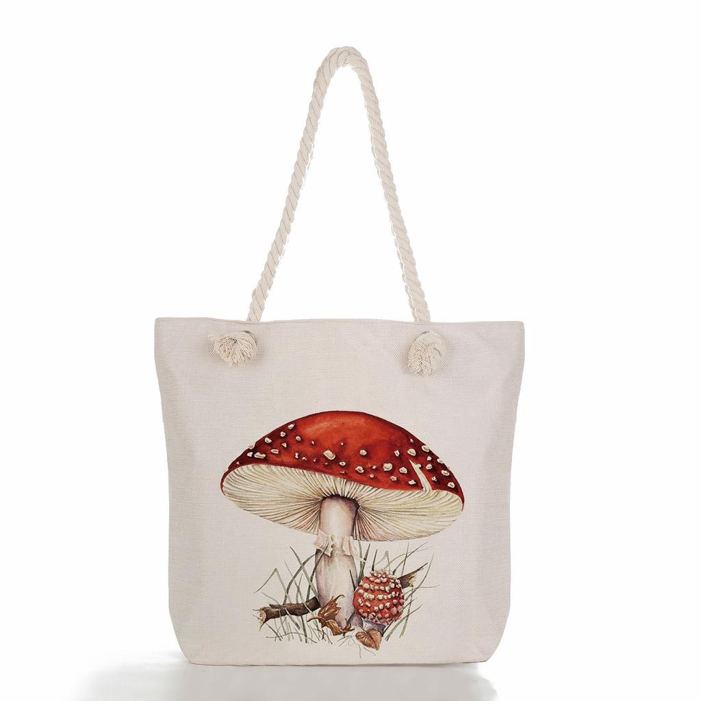 Multifunctional Mushroom Butterfly Printed Thick Rope Shoulder Beach Bag Casual large capacity handbag 7616