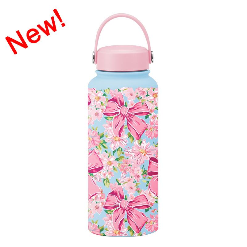 1L Thermos Cup Large Capacity Wide Mouth Portable Vacuum Sports Kettle Outdoor Printing Water Cup Female