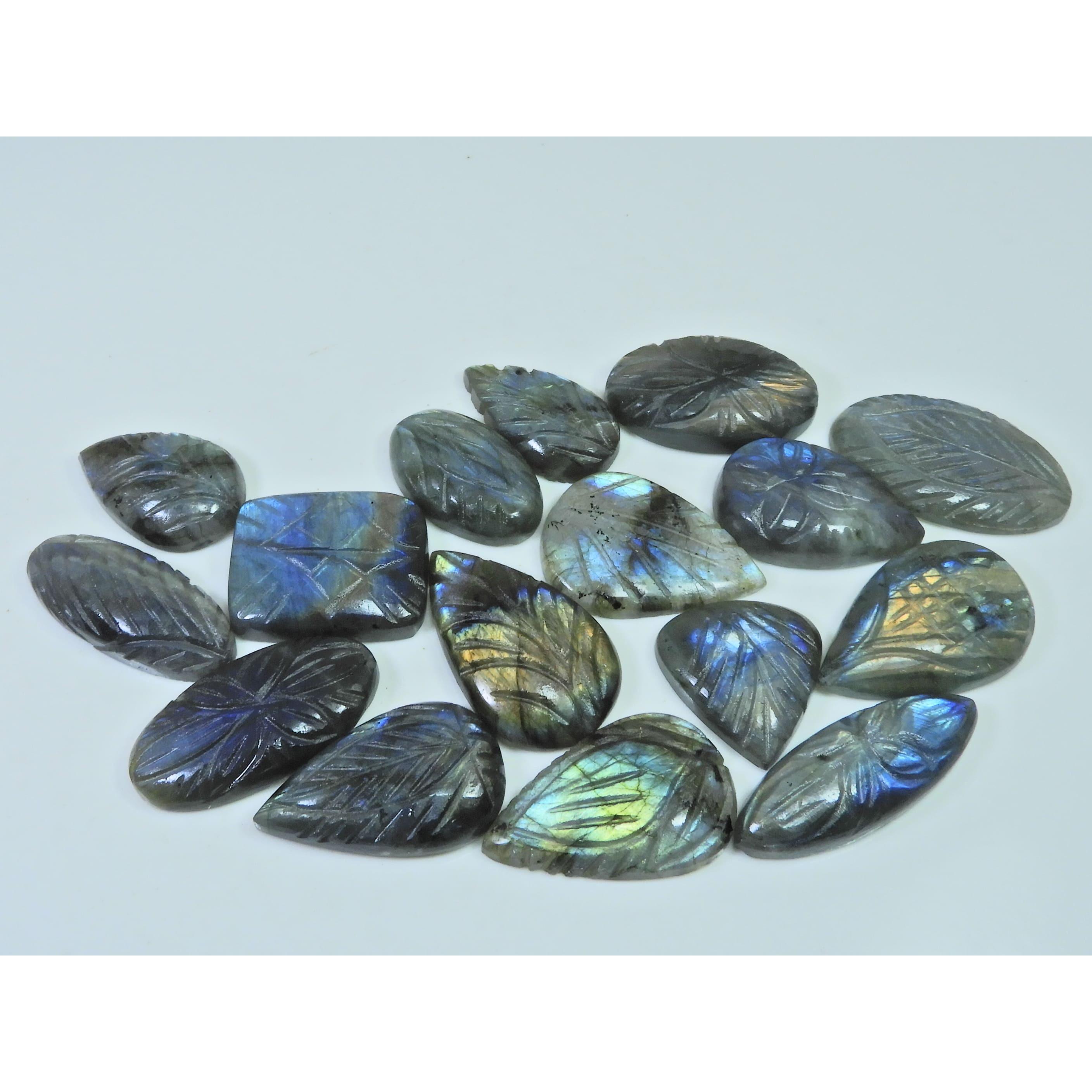

350Cts. Natural Labradorite Carving Mix Cabochon Loose Gemstone 16Pcs Lot LL-1052