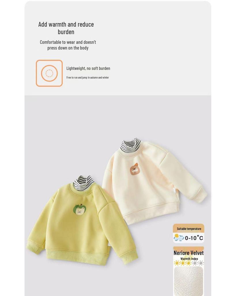 Kids' High-Neck Fleece Sweatshirt: Autumn/Winter Layered Style for Toddlers & Older Children