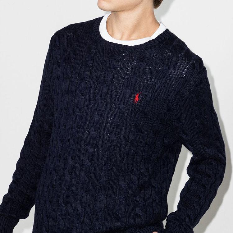 Polo Ralph Lauren Crew Neck Embroidered Cable Knit Sweater Men sweater Dark-Blue 710775885-001