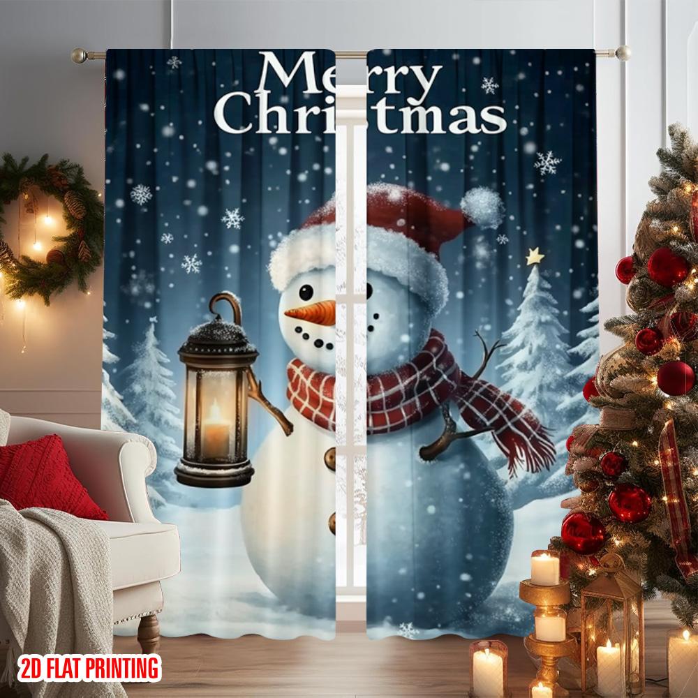 2pcs 2D Flat Printing Christmas Curtains Merry Christmas7 Versatile Durable Polyester Without Electricity Festive Wall Decor