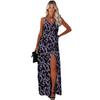 Summer Woman's Halter Dress Open Halter V-neck Elastic Waist Sexy Print Length Dress