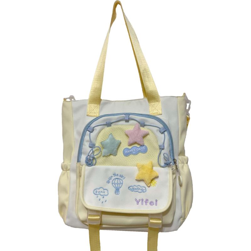 School Bag Cute Contrasting Color Small Fresh Messenger Bag Japanese College Style Sweet Large Capacity Tote Bag Student Class Tutoring Bag