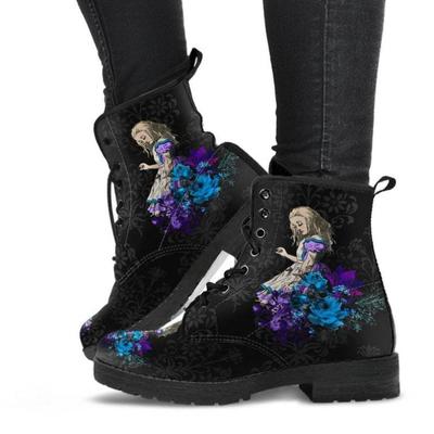 Fashion Women's Autumn Short Boots British Style Tooling Boots Skull Print Flower High-top Ladies Ankle Boots Vintage Botte Femme Hiver