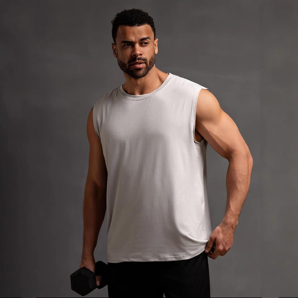 Solid Color Sleeveless T-shirt Fitness Loose Sports Vest Men's T-shirts