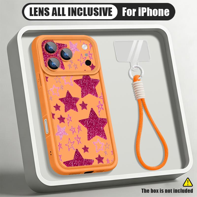 Colorful Stars Print Lanyard Case For iPhone 18 Pro Max Shockproof Bumper Soft Silicone Cover For iPhone 17 16 15 14 13 Pro Max 17E
