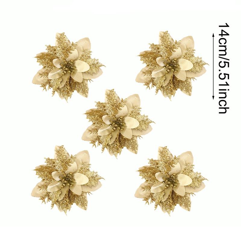 

Christmas Glitter Artificial Flowers Christmas Tree Hanging Ornaments Fake Flower for Home 2026 Xmas New Year 2026 Navidad Gift 5pcs