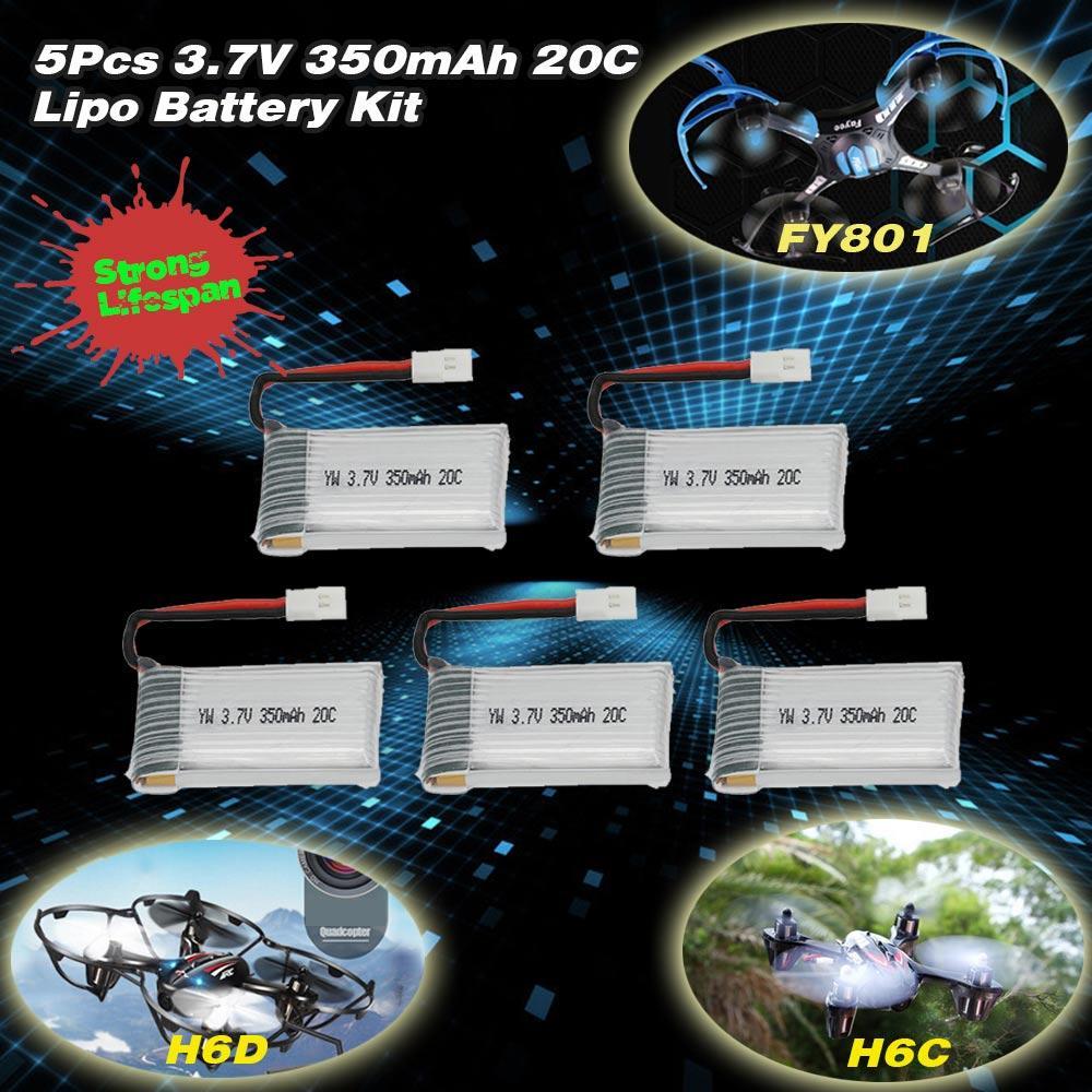 5Pcs 3.7V 350mAh 20C Lipo Battery Kit for JJR/C H6C H6D Hubsan H107C Fayee FY801 RC Quadcopter
